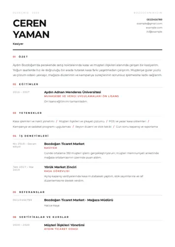 Kasiyer cv indir